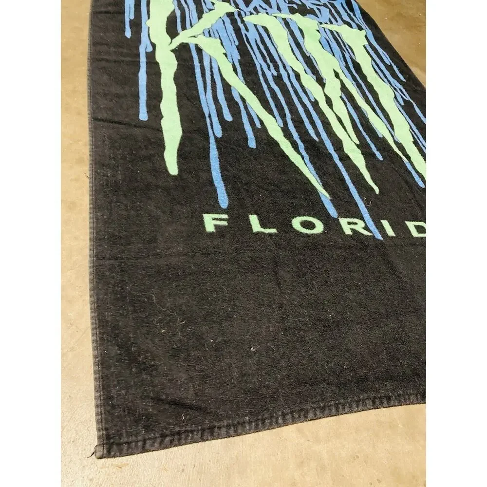 Vintage FLORIDA Beach Towel Key West Creepy Black Green 100% Cotton Event Souven